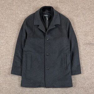 Grey Wool Cashmere Silk Button Front Coat Men XXL Full Zip Mock Neck Sweater Bib